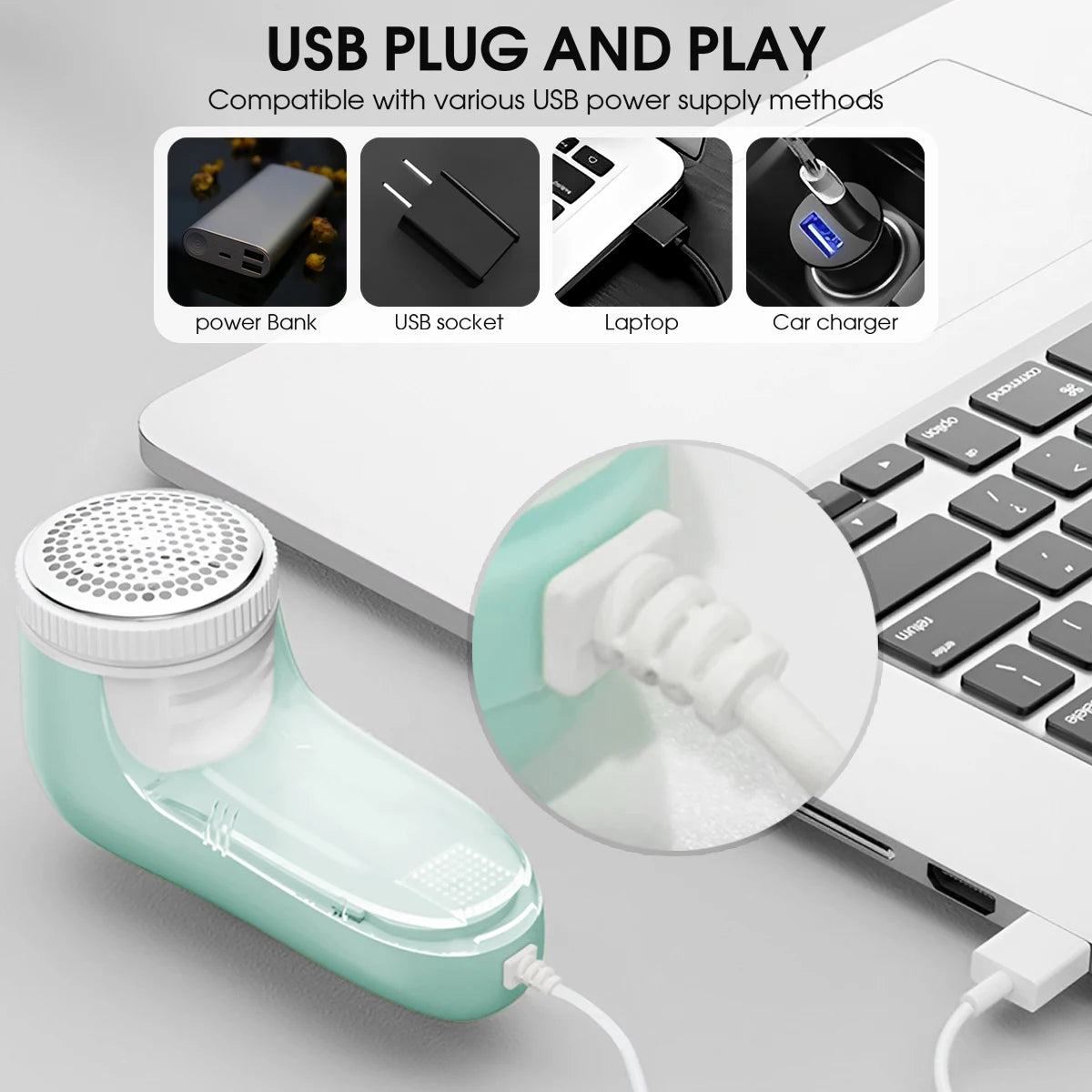 مزيل الوبر من الأقمشة قابل لإعادة الشحن عبر USB محمول وقوي